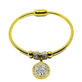 Bracelet chaîne serpent dorée avec breloques pavées de zircons et perles coulissantes - Rond