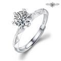 Classic S925 silver ring featuring a round zircon in a six-prong setting and woven band - Adjustable Open / Vow of Love 1ct