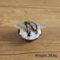 Mackerel sushi miniature model in black bowl with sauce and realistic rice grains - Black Fish Sushi - No Hook / 5CM Diameter