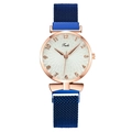 Women's magnetic strap quartz watch with sun flower dial and rose gold case - Blue