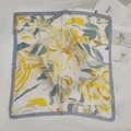 Floral square silk scarf with cream base and bright yellow flowers for women - Ink Wash Yellow Flower Small Square Scarf/silk Scarf / 65