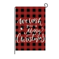 Christmas buffalo plaid garden flag with white Merry Christmas print on black metal pole - Style ZQ008-12 (We Wish)