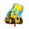 Yellow excavator construction vehicle foil balloon for themed birthday party decorations - Bulldozer