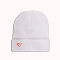 Bonnet en tricot blanc avec broderie coeur orange et design minimaliste à revers - M (56-58cm) / Cœur Brodé / Blanc