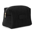Large black quilted velvet cosmetic travel bag with gold zipper for toiletry storage - Black Velvet Large