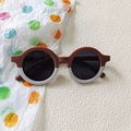 Kids round sunglasses with two-tone brown and purple frame for UV protection - Brown and White
