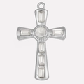 Macro detail of silver stainless steel cross pendant with zircon stones on white background - Silver-White Rhinestone