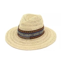 Summer Panama straw hat in beige with ethnic colorful woven band for sun protection - M (56-58cm) / Beige (Patterned Band)