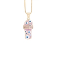 Golden flip-flop pendant necklace with pink enamel and blue evil eye charms - Purple