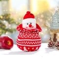 Knitted Christmas gift bag with 3D snowman face and drawstring closure for candy - Snowman / Red Knitted Snowman