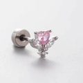 Titanium stalen oorknopjes met roze hart zirkoon en bloemvorm, schroefsluiting - Hartstijl (A32-1#)