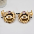 Retro-Sonnenbrille mit Kristall-Teufelsauge und goldenen Cupido-Skulptur-Details - Teufelsauge Engel Relief Stil / Gold/Rosa