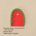 Miniature Christmas wooden fairy door in red and green with heart cutout, size 12.5x9.9cm - No.107 - Red Heart Cutout Wooden Door