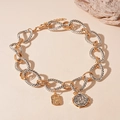Detail of two-tone chunky twist chain necklace with vintage coin and square pendants - Necklace-Gold (HN8590)