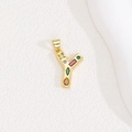 Detailed view of letter Y pendant with multicolor zircon stones and gold finish - Letter Y