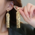 Elegant gold plated long tassel earrings with metallic mesh texture for women - 18K Gold Plated Silver Earring Post Round Sequin Tassel (33#)