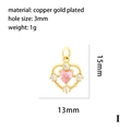 Detail view of 18K gold plated copper heart pendant with pink stone and size measurements - Pink Heart Pendant / Gold