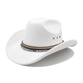 Classic white felt western cowboy hat with braided leather band and turquoise bead accents - M (56-58cm) / White
