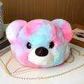 Tie-dye plush bear head crossbody bag with gold chain strap in pink and blue - Colorful Deep Blue Pink