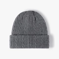 Gorro de punto trenzado gris oscuro de doble capa grueso y cálido para uso invernal - Talla Única(Ajustable) / gris oscuro