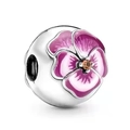 Polished silver charm bead featuring purple enamel pansy and orange zircon stone - Purple Gradient Enamel Floral Bead Style (5278561255383)