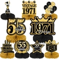 8-piece black and gold 55th birthday honeycomb table centerpieces with 1971 vintage theme - 55th Birthday Style / 9 Pieces Set / Black Gold