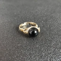 Handmade gold wire wrapped ring featuring a large polished black natural stone crystal - Adjustable Open / Black Agate