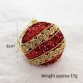 Red glitter Christmas ball with gold bead chain and wave ribbon ornament, 8cm diameter - Red Lace Edge Ball