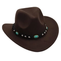 Dettaglio di pietre turchesi e borchie d'argento sulla fascia del cappello in feltro - Taglia Unica per Bambini (54cm) / Cowboy Caffè (Turchese)