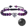 Adjustable purple agate beads bracelet with silver heart projector stone for couples - Purple Striped Agate Bracelet