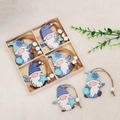 Pendenti gnomi natalizi in legno a quadri blu e bianchi con fiocchi di neve e corda - Stile Q-J84 B Pendente in legno a quattro griglie
