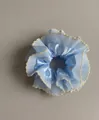 Baby blue scrunchie with yellow wave lace trim in a soft satin textured fabric - Light Blue with Yellow Edge