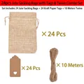 Set da 24 sacchetti regalo in lino con etichette a cuore e corda di iuta 10m - Set da 24 / 10x14cm / Canapa naturale