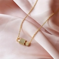 Exquisite gold necklace with a lock pendant featuring sparkling paved zircons - 14K Gold
