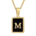 Collana con pendente quadrato in oro 18K e lettera M nera su catena in acciaio inox - Oro Lettera M (Con Catena)