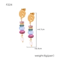 F224 stainless steel pearl and colorful stone tassel earrings in gold finish - F224 / Blue
