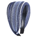Wide headband with breathable navy blue and white striped woven mesh fabric - Blue