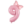 Pink foil number 9 balloon with white polka dot bow decoration for girls birthday party - Candy Pink Bowknot Number-9