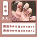 Detailed view of 24pcs red-brown gradient press-on nails with 3D bows and heart accents - D105 (Glue Type)