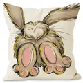 Linen Easter pillowcase featuring a cartoon bunny with sparkling gold glitter accents - Rabbit Back With Big Paws