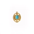Close-up of golden sunflower pendant with blue oval opal stone inlay and starburst detail - Starburst Oval Inlaid Blue Gemstone (Style 6)