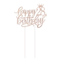 Nahaufnahme von roségold Glitzer Happy 28. Geburtstag Kuchendeko mit Krone und Sternen - 28. Geburtstag (Stil 28) / Roségold