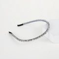 Elegant beaded hairband with double-row grey crystals on a light blue fabric band - Double Row Crystal Gray