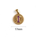 Golden stainless steel round pendant with purple enamel letter I and 17mm size detail - Letter I