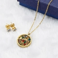 Conjunto de joyas de acero inoxidable de 18K con collar de gemas de colores y pendientes - Estilo de Letra Mom (ZYG082)