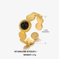 Vintage 18k gold plated stainless steel ring with black gemstone and hammered texture - Size 7 (Adjustable) / Obsidian Ring (Gold)