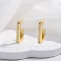 S925 sterling silver gold U-shaped earrings with clear cubic zirconia on ceramic tray - Gold Large / 16.5*20.2mm