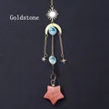 Moon and star suncatcher with red goldstone pendant and faceted crystal beads - Red Gold Sand Five-pointed Star Wind Chime