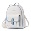 Minimalist white and blue large capacity fashion backpack with plush charm and lettering - Large / White