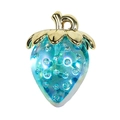 Translucent iridescent blue strawberry pendant with golden metal leaf for DIY accessories - Transparent Emerald